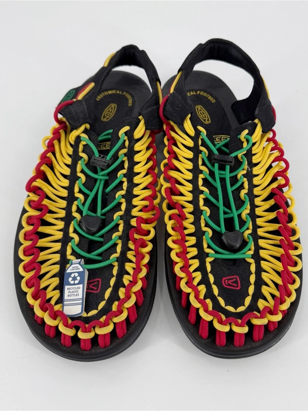 KEEN Uneek Sandals in Rasta Colorway 2 Cord Braided Construction Size 12